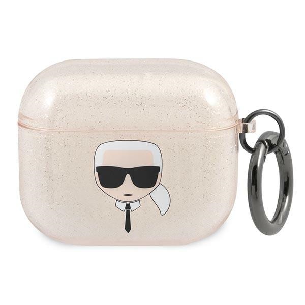 Karl Lagerfeld Glitter Karl's Head -kotelo AirPods 3:lle - kultainen