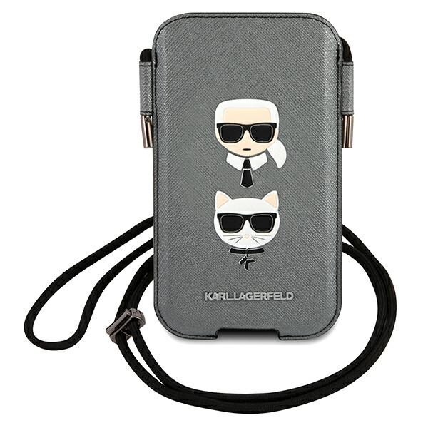 Karl Lagerfeld Saffiano Ikonik Karl&Choupette Head 6.1'' käsilaukku - Harmaa