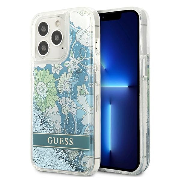 Guess GUHCP13XLFLSN iPhone 13 Pro Max 6.7" vihreä/vihreä kovakotelo Kukka Nestemäinen glitteri