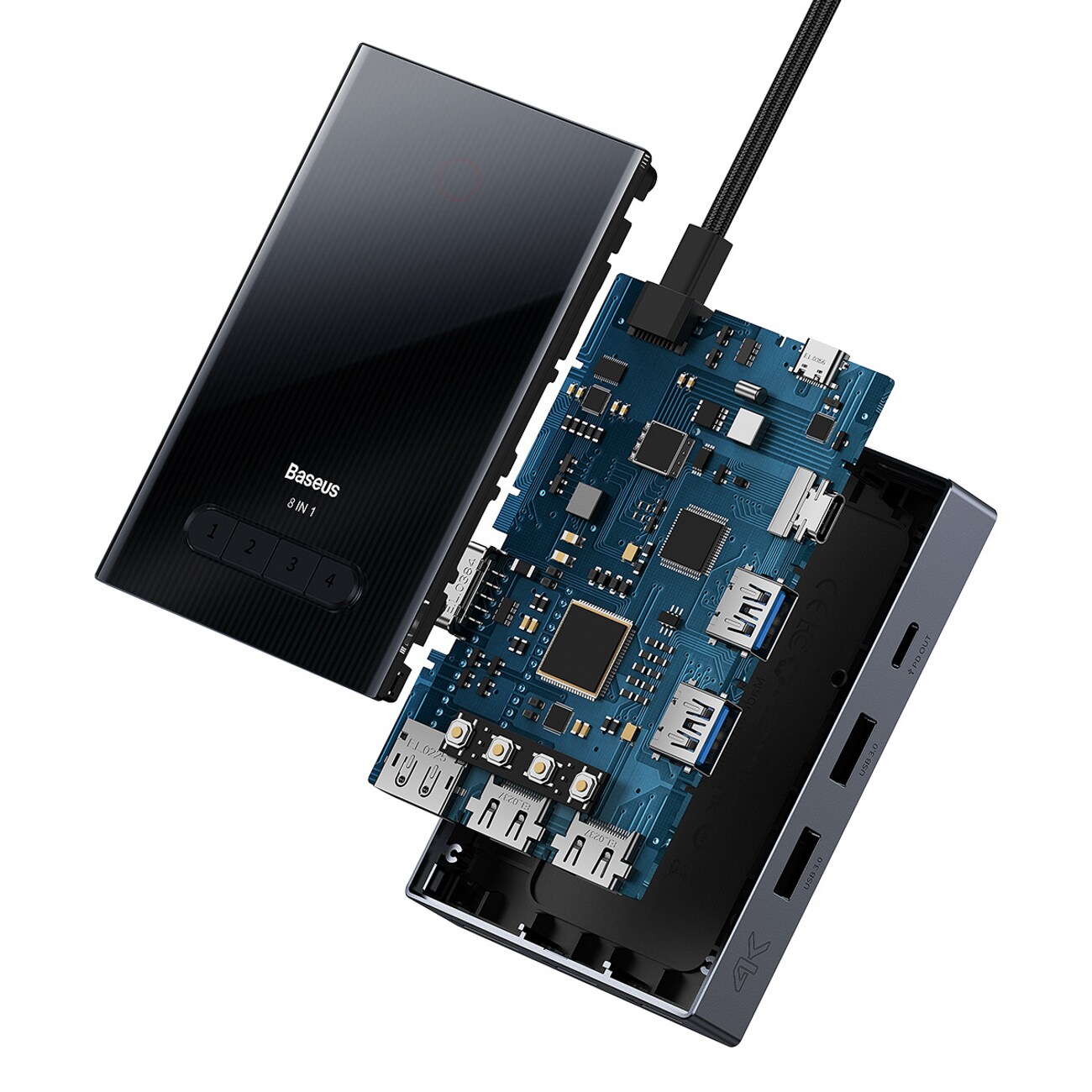 Baseus PioneerJoy 8-in-1 USB-C Hub: HDMI 4K@60Hz/30Hz, DP 8K@30Hz, VGA, 2x USB-A, 2x USB-C - Grey