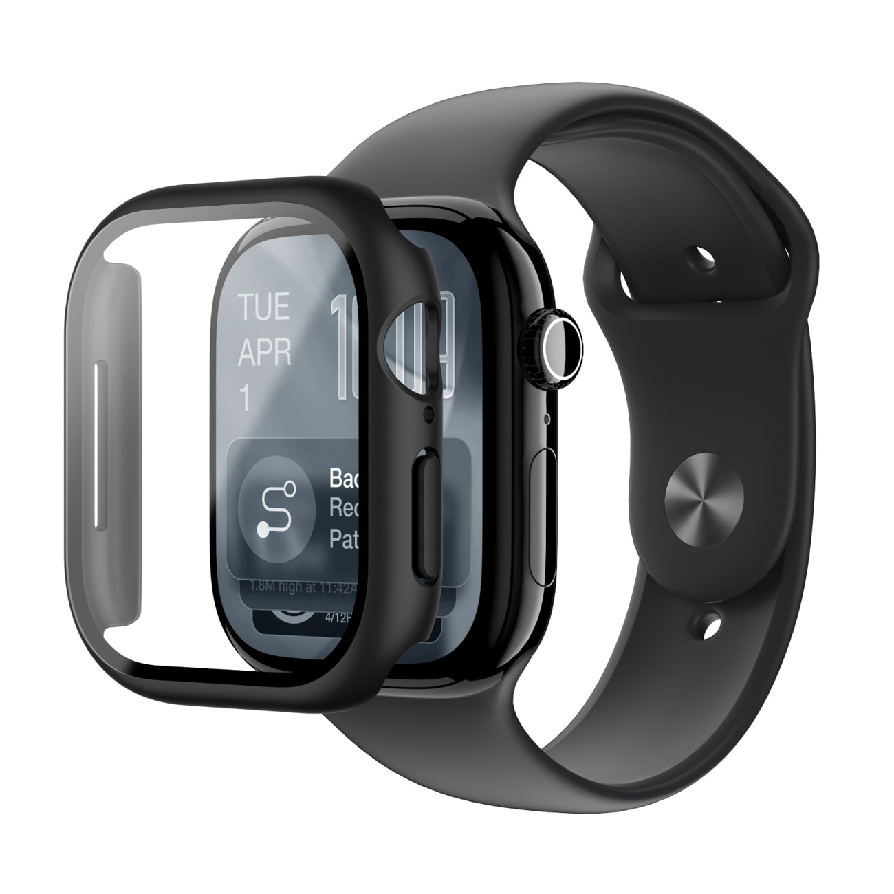 AmazingThing Radix Glass -näytönsuoja ja kotelo Apple Watch Series 11 42mm - musta