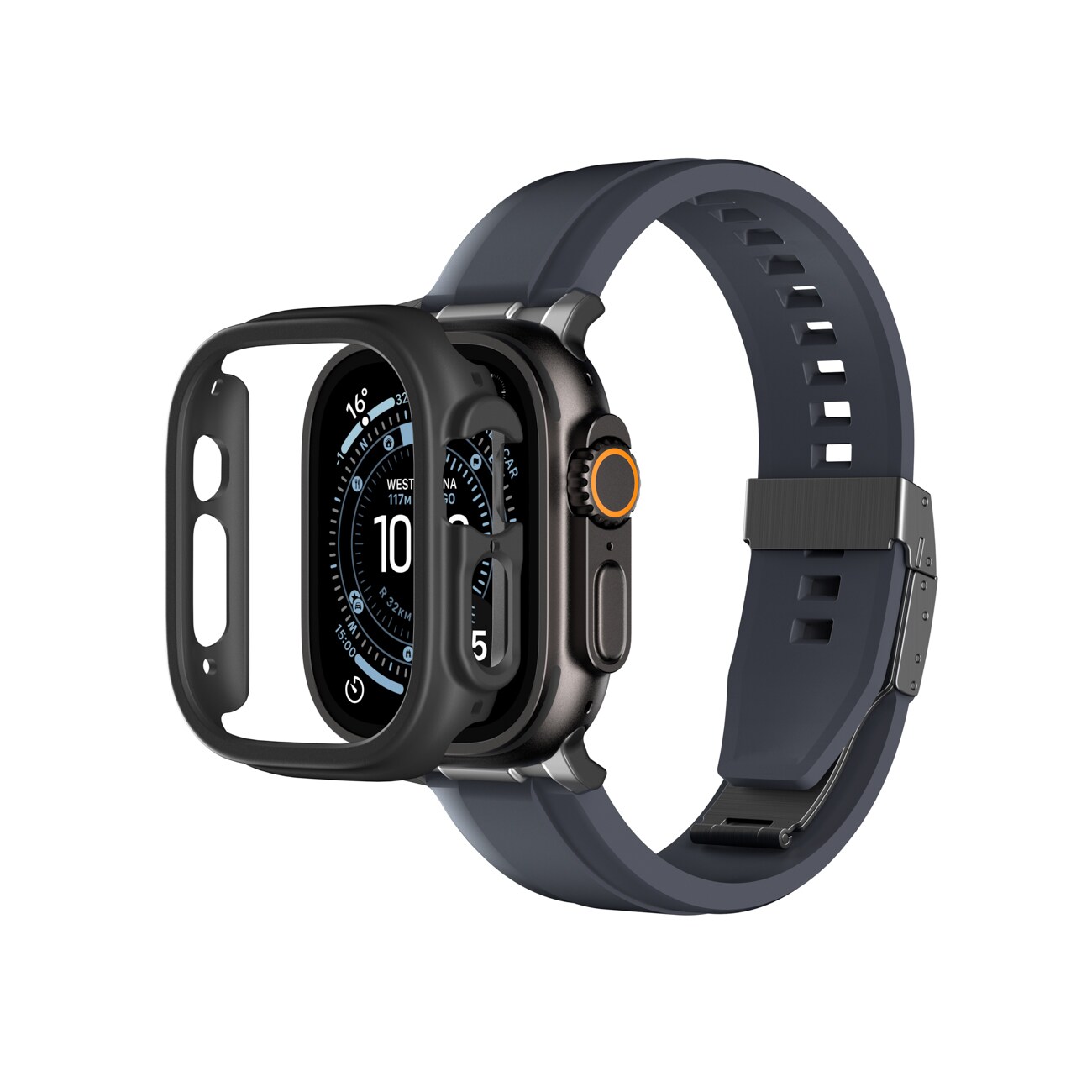 AmazingThing Minimaalinen suojakotelo Apple Watch UItra 3 49mm -kellolle - musta