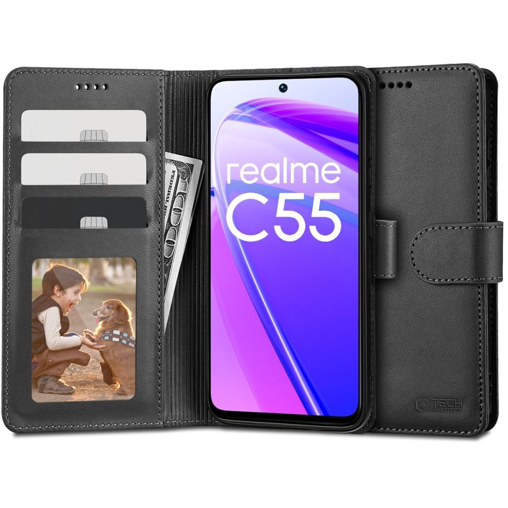 Tech-Protect lompakkokotelo Realme C55 - musta