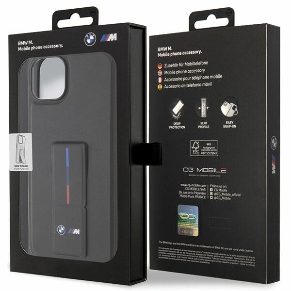 BMW Grip Stand Hot Stamp -kotelo iPhone 14 / 15 / 13 - musta