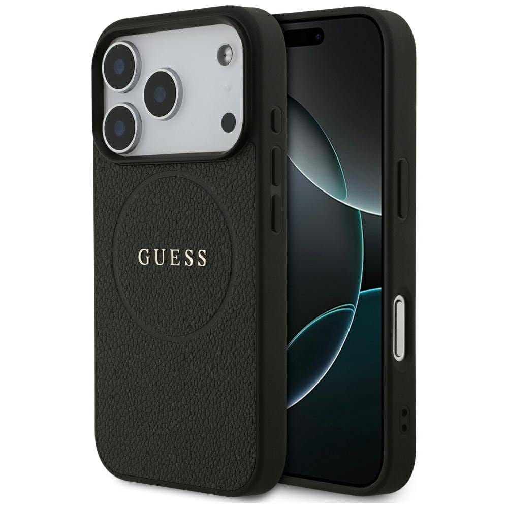 Guess Grained Ring MagSafe -kotelo iPhone 17 Pro:lle - musta