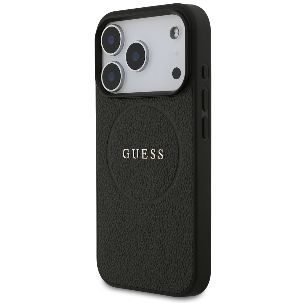 Guess Grained Ring MagSafe -kotelo iPhone 17 Pro:lle - musta