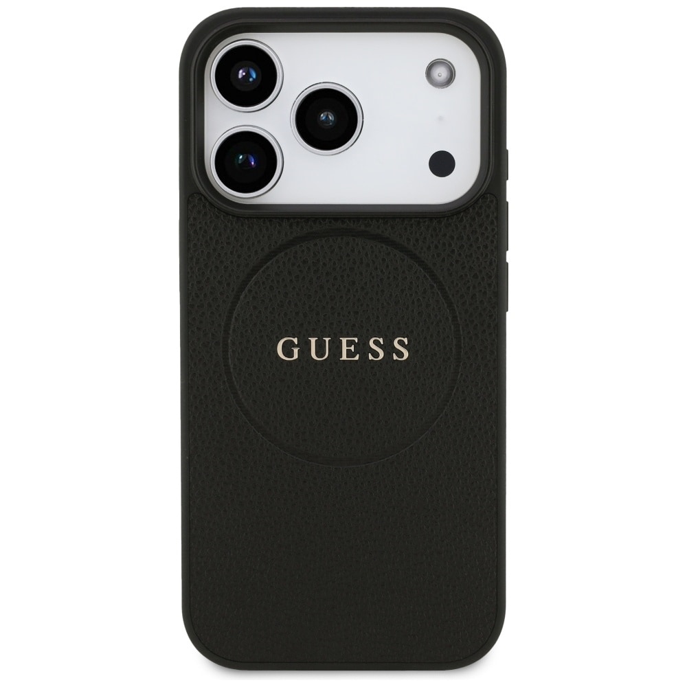 Guess Grained Ring MagSafe -kotelo iPhone 17 Pro:lle - musta
