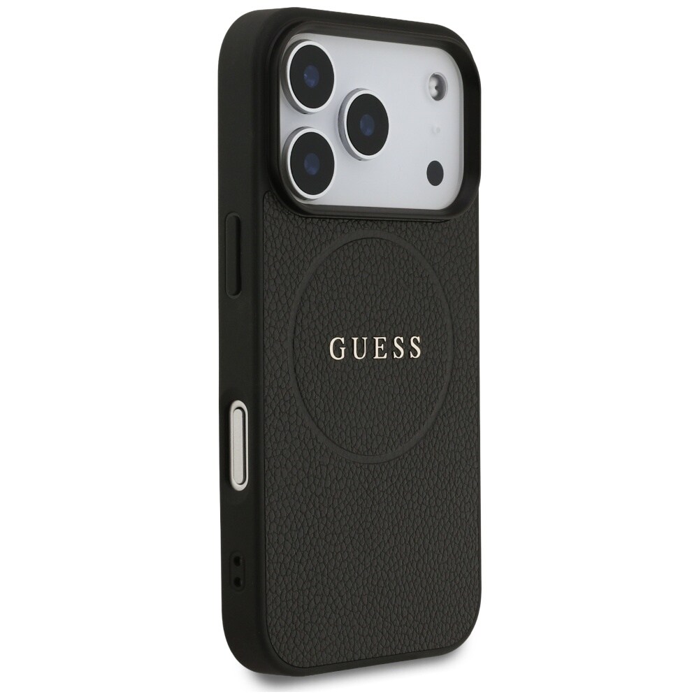 Guess Grained Ring MagSafe -kotelo iPhone 17 Pro:lle - musta