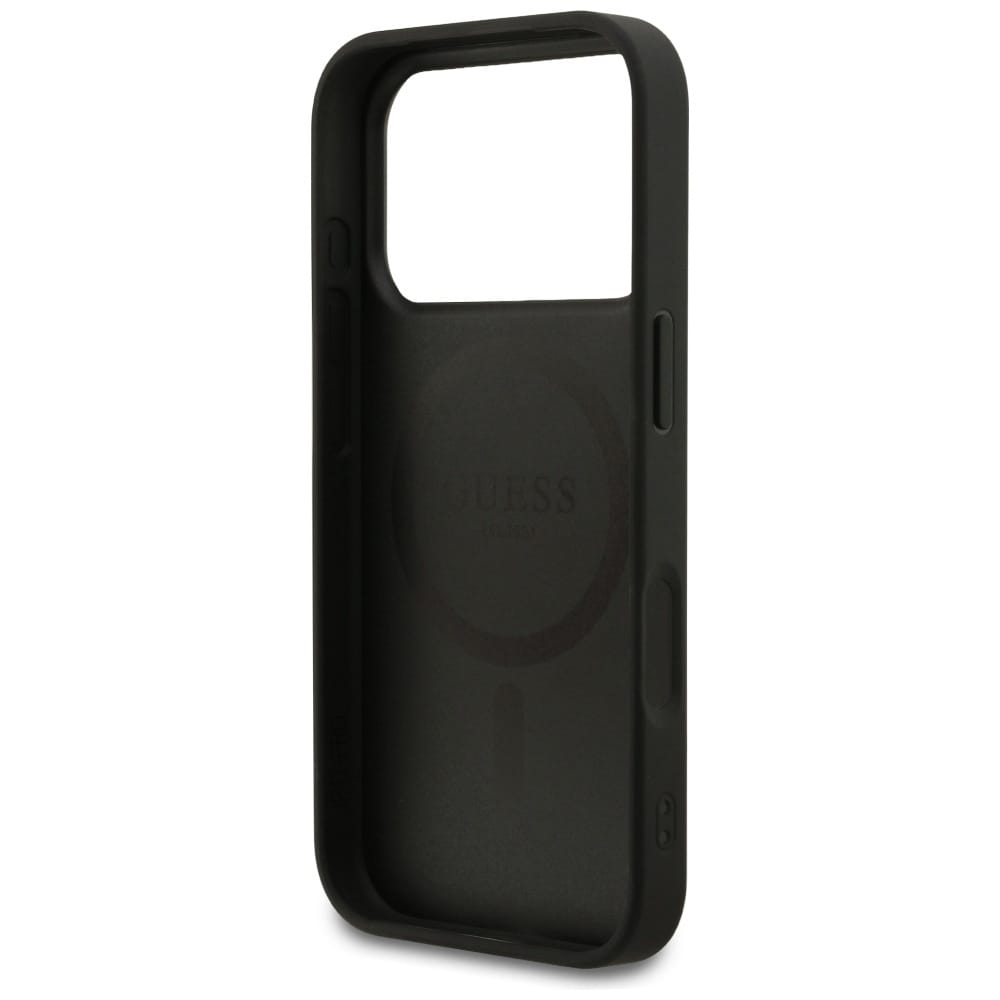 Guess Grained Ring MagSafe -kotelo iPhone 17 Pro:lle - musta