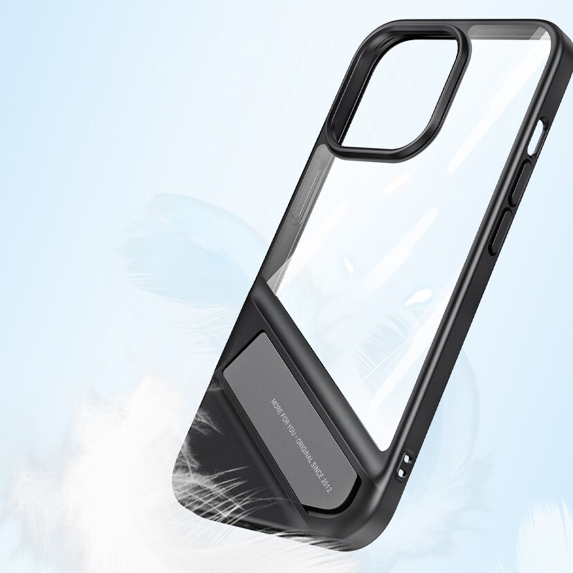 Ugreen Fusion Kickstand -kotelo iPhone 13 Pro: kova suojus geelikehyksellä ja jalustalla, musta