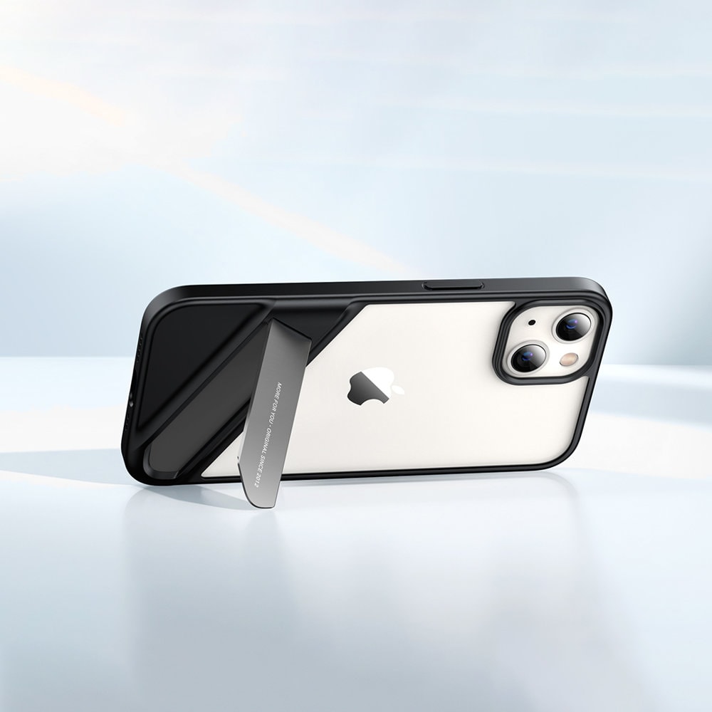 Ugreen Fusion Kickstand -kotelo iPhone 13 Pro: kova suojus geelikehyksellä ja jalustalla, musta
