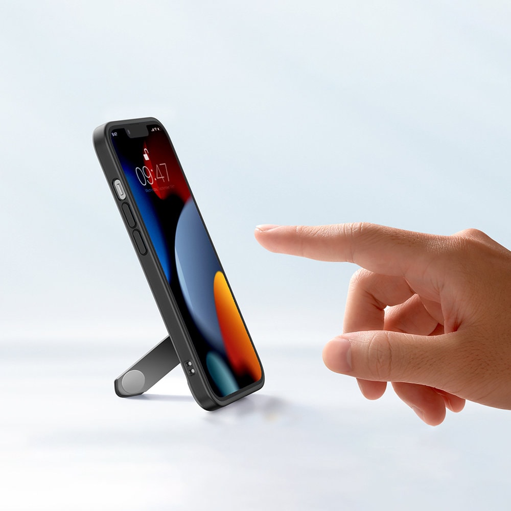 Ugreen Fusion Kickstand -kotelo iPhone 13 Pro: kova suojus geelikehyksellä ja jalustalla, musta
