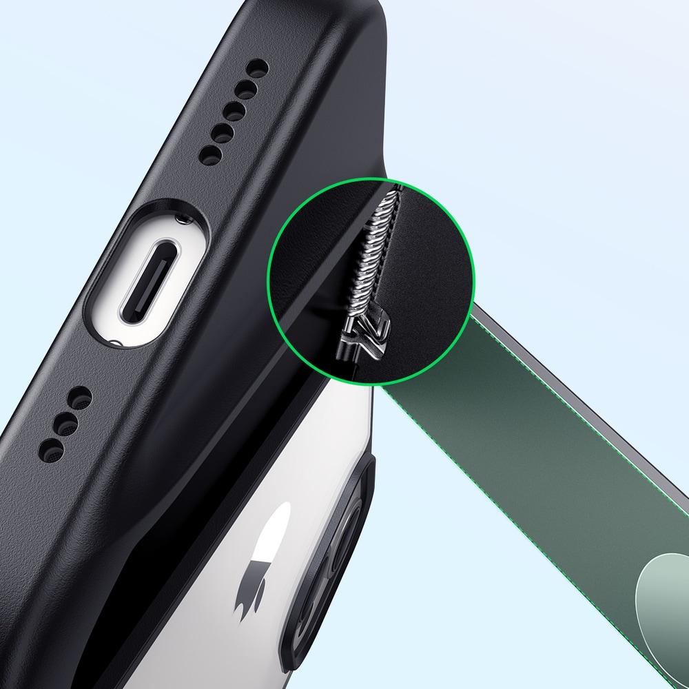 Ugreen Fusion Kickstand -kotelo iPhone 13 Pro: kova suojus geelikehyksellä ja jalustalla, musta