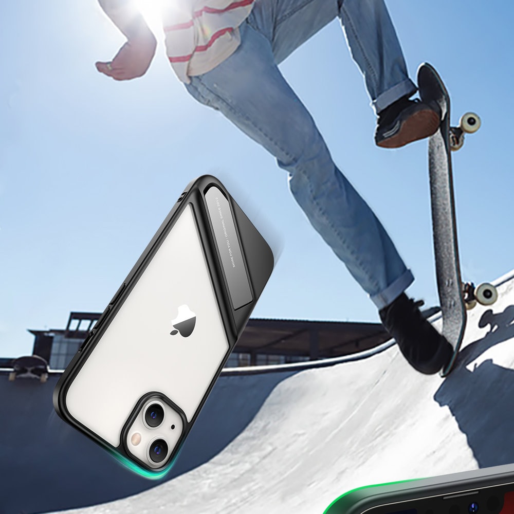Ugreen Fusion Kickstand -kotelo iPhone 13 Pro: kova suojus geelikehyksellä ja jalustalla, musta