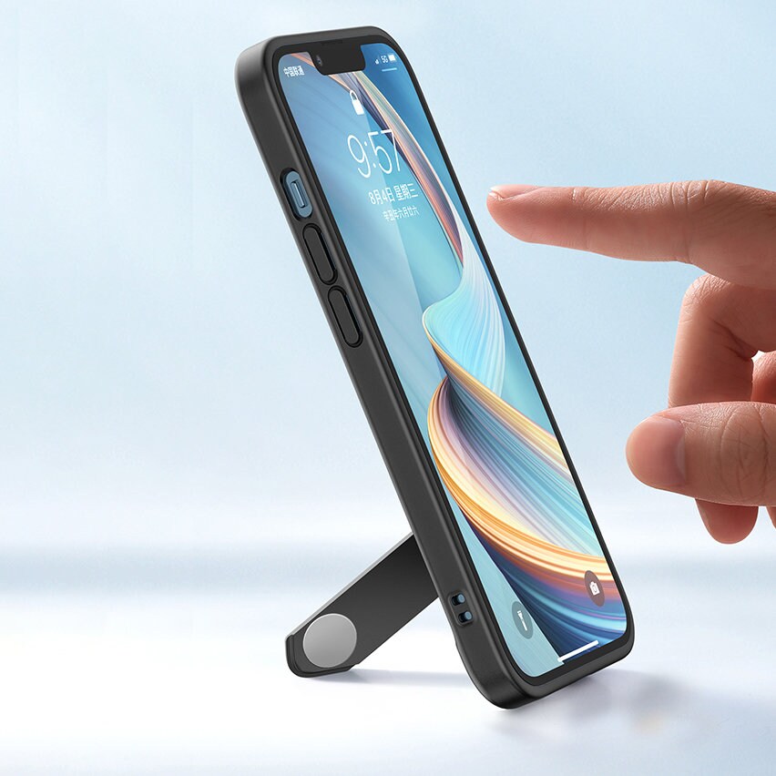 Ugreen Fusion Kickstand -kotelo iPhone 13 Pro: kova suojus geelikehyksellä ja jalustalla, musta