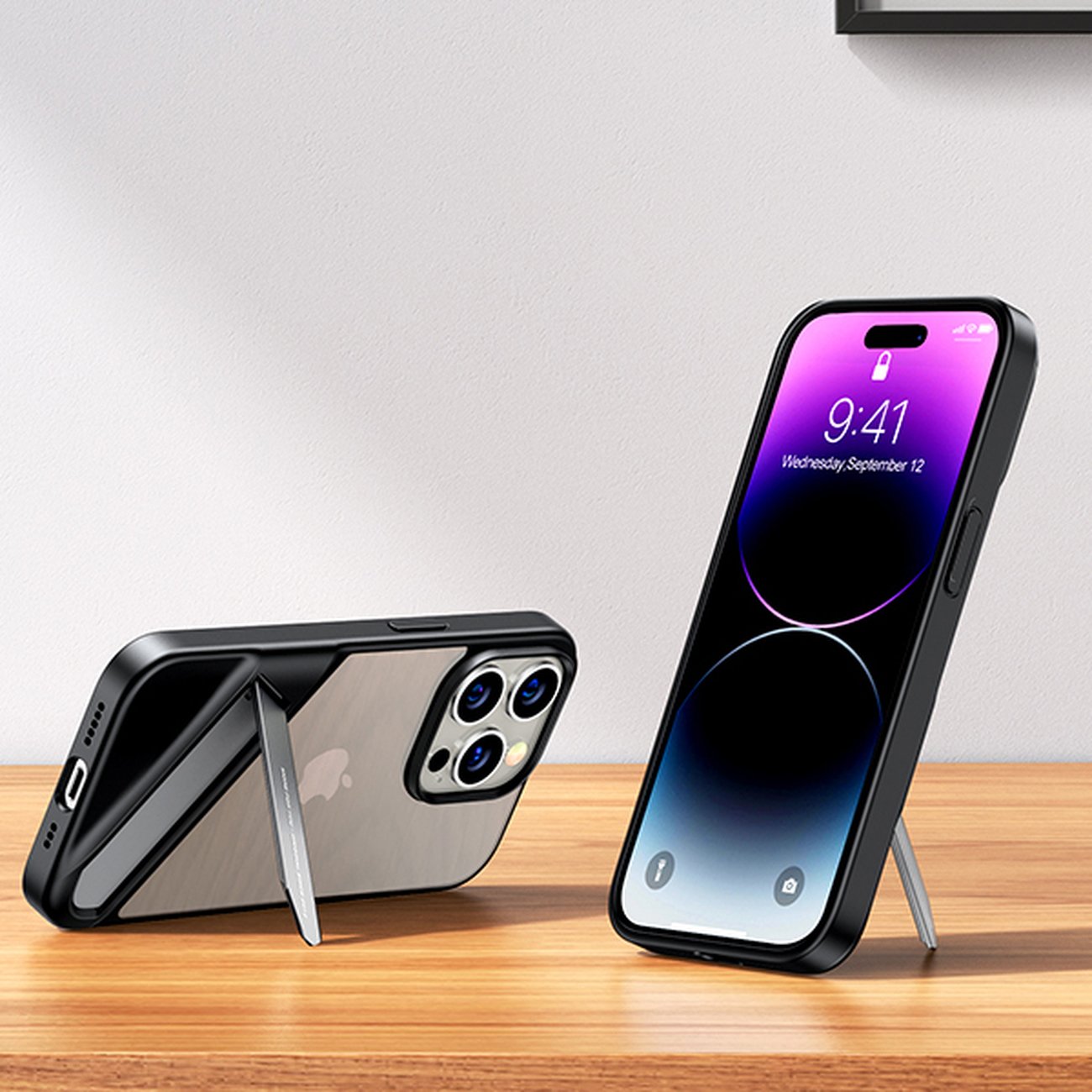 Ugreen LP635 Kickstand Kova Suojakotelo iPhone 14 Pro:lle Musta (90926) Geelikehys, jalusta