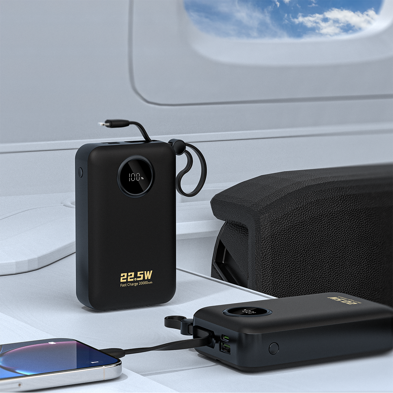 Dudao K14+ 20000mAh Powerbank 22.5W USB-C / USB-A / Built-in Lightning & USB-C Cables - Black