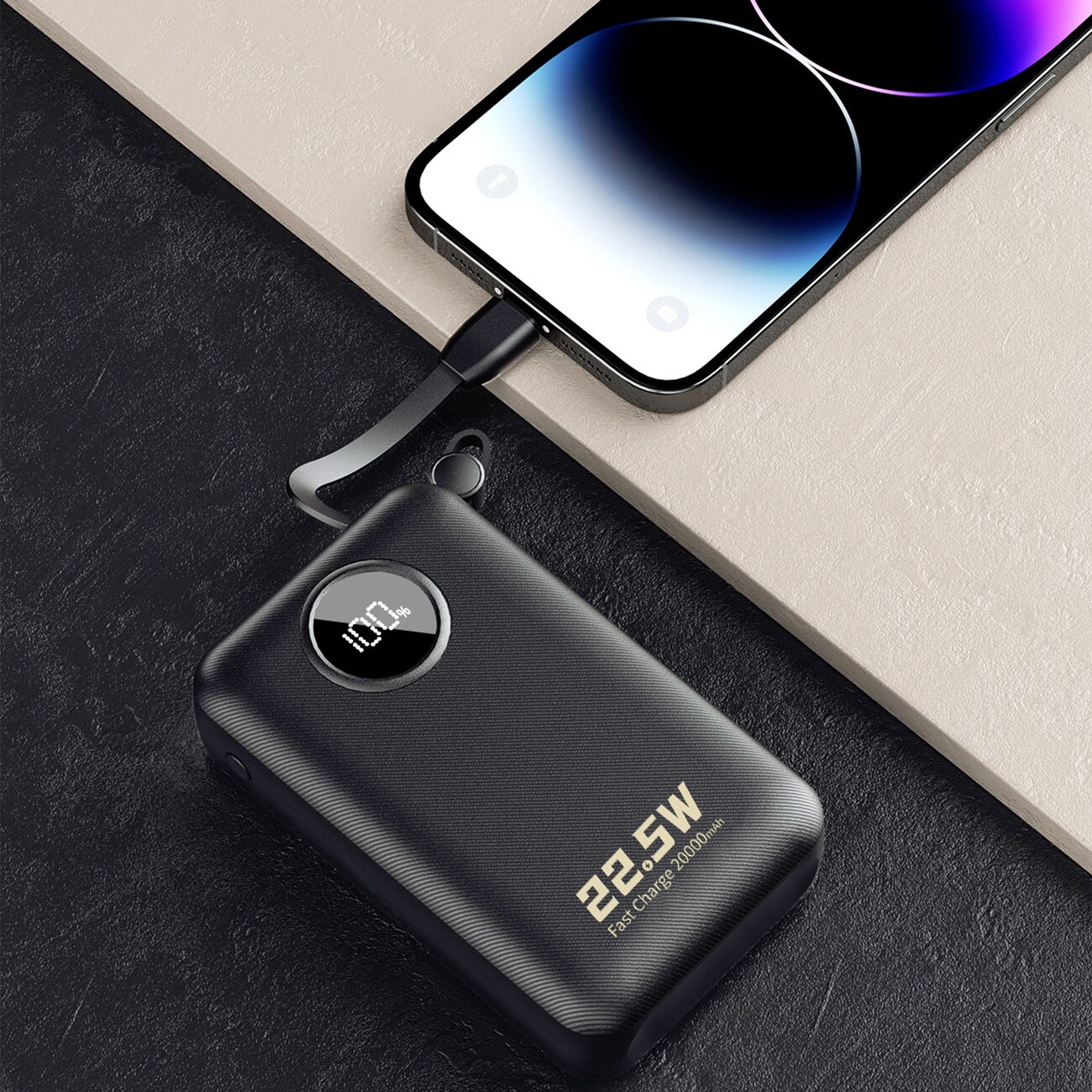 Dudao K14+ 20000mAh Powerbank 22.5W USB-C / USB-A / Built-in Lightning & USB-C Cables - Black