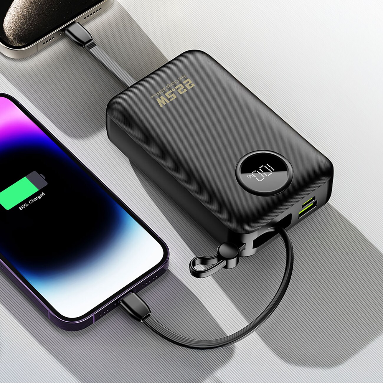 Dudao K14+ 20000mAh Powerbank 22.5W USB-C / USB-A / Built-in Lightning & USB-C Cables - Black
