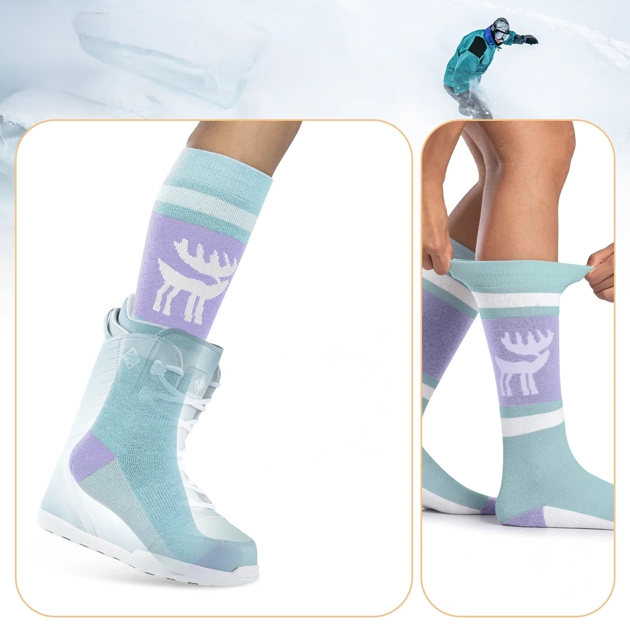 Qunature 037202 hiihtosukat kokoa 43-48 (L/XL) - violetti-vihreä