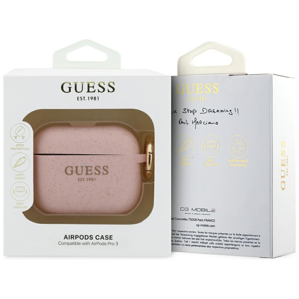 Guess Silikoni Glitter Ring Case AirPods Pro 3:lle - vaaleanpunainen
