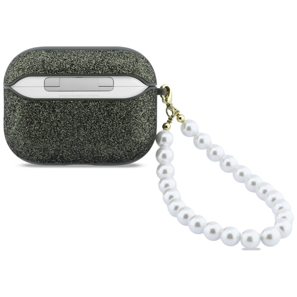 Guess Glitter Pearl hihna Kotelo AirPods Pro 3 - musta ja Glitter