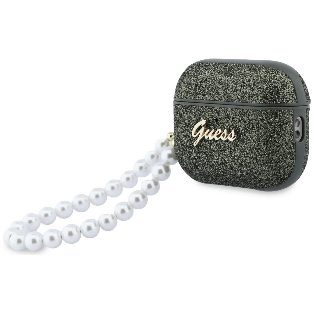Guess Glitter Pearl hihna Kotelo AirPods Pro 3 - musta ja Glitter