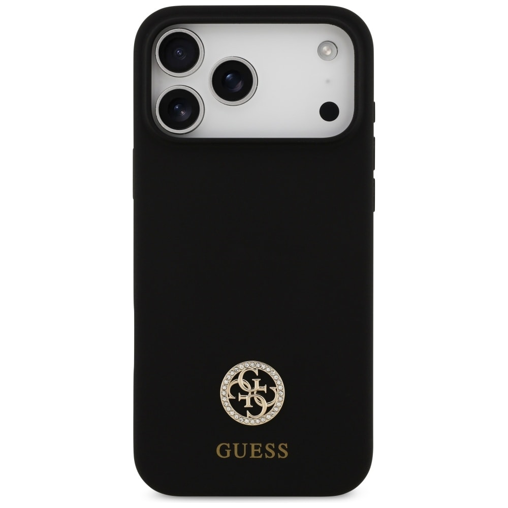 Guess Silikoni Logo Strass 4G MagSafe Case for iPhone 17 Pro Max - musta
