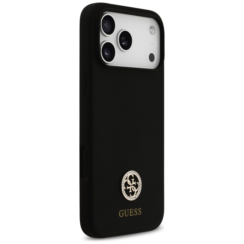 Guess Silikoni Logo Strass 4G MagSafe Case for iPhone 17 Pro Max - musta