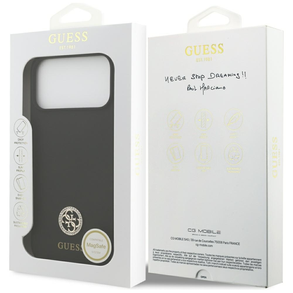 Guess Silikoni Logo Strass 4G MagSafe Case for iPhone 17 Pro Max - musta
