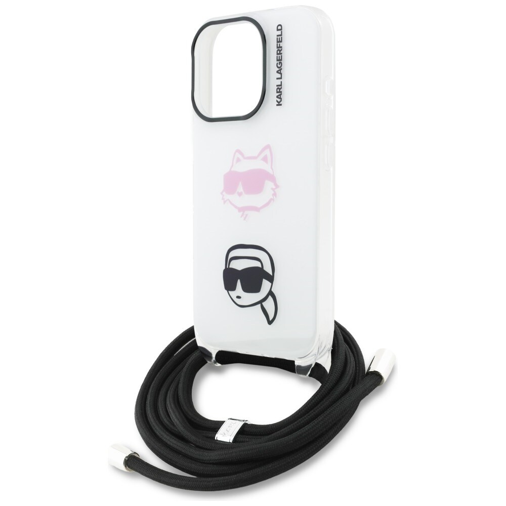 Karl Lagerfeld IML Crossbody Karl&Choupette Head Case for iPhone 16 Pro - Valkoinen