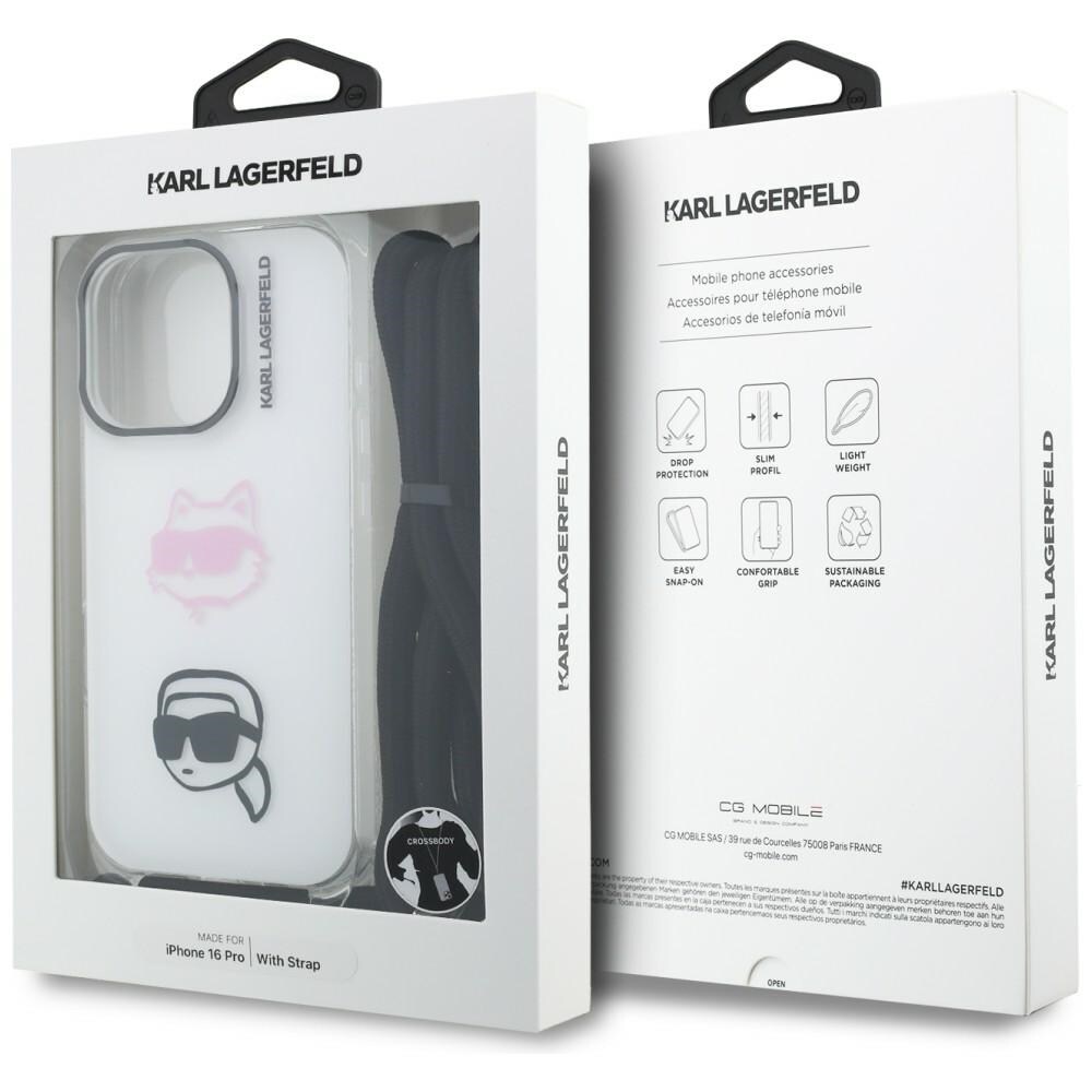 Karl Lagerfeld IML Crossbody Karl&Choupette Head Case for iPhone 16 Pro - Valkoinen