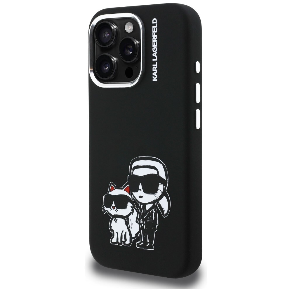 Karl Lagerfeld Silikoni Karl&Choupette Sketch MagSafe Case for iPhone 16 Pro - Musta