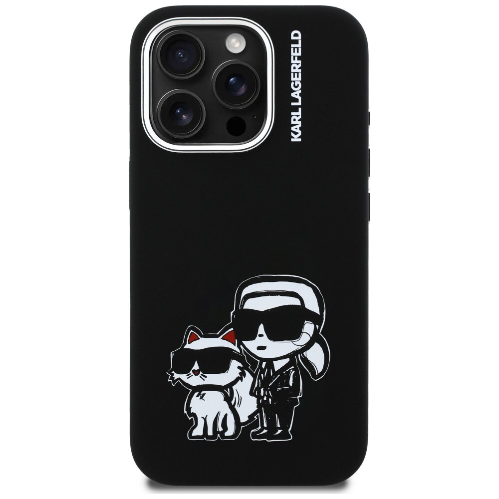 Karl Lagerfeld Silikoni Karl&Choupette Sketch MagSafe Case for iPhone 16 Pro - Musta