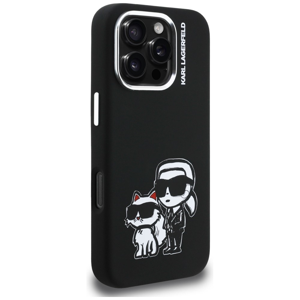 Karl Lagerfeld Silikoni Karl&Choupette Sketch MagSafe Case for iPhone 16 Pro - Musta