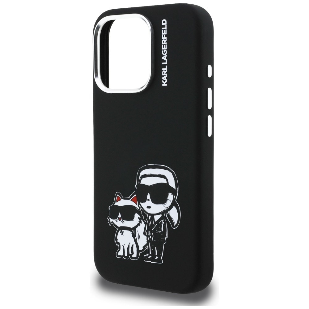 Karl Lagerfeld Silikoni Karl&Choupette Sketch MagSafe Case for iPhone 16 Pro - Musta