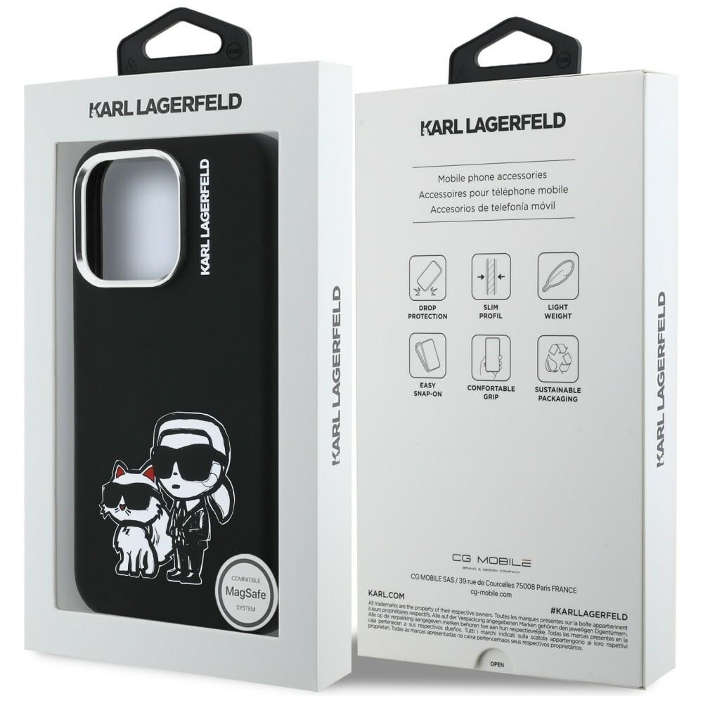 Karl Lagerfeld Silikoni Karl&Choupette Sketch MagSafe Case for iPhone 16 Pro - Musta