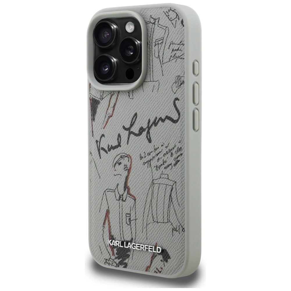 Karl Lagerfeld rakeinen kuvio & Logo MagSafe Case for iPhone 16 Pro Max - harmaa