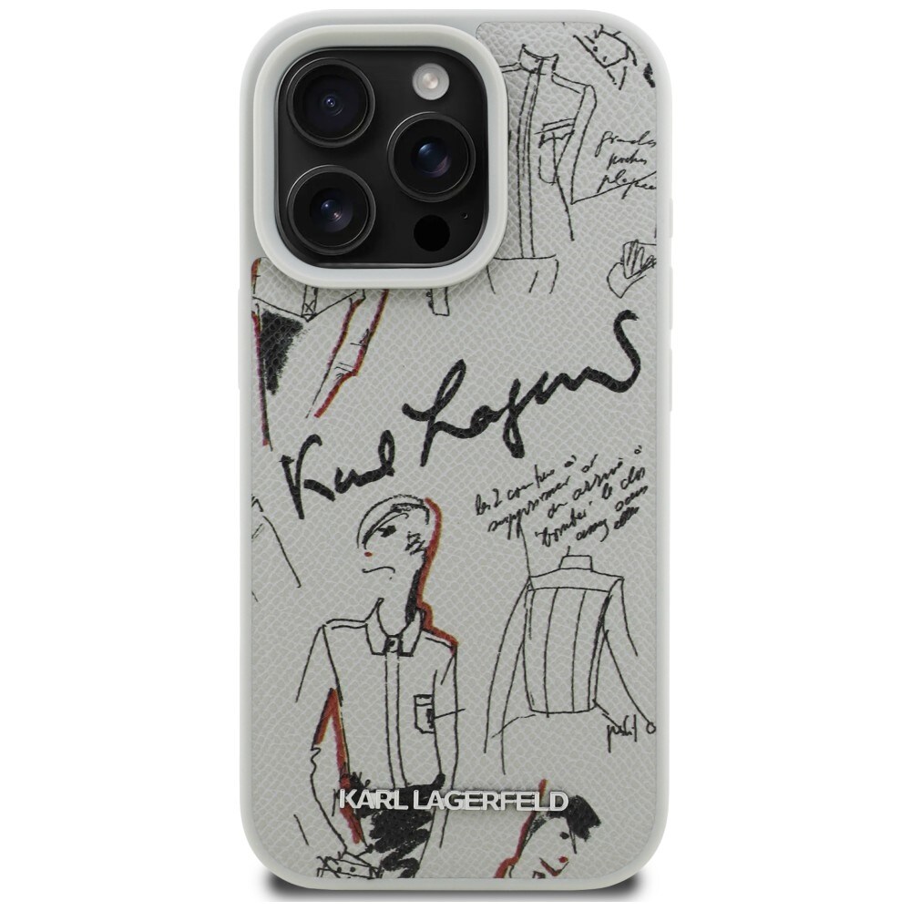 Karl Lagerfeld rakeinen kuvio & Logo MagSafe Case for iPhone 16 Pro Max - harmaa