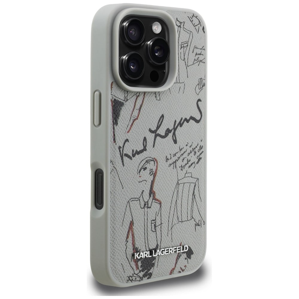 Karl Lagerfeld rakeinen kuvio & Logo MagSafe Case for iPhone 16 Pro Max - harmaa
