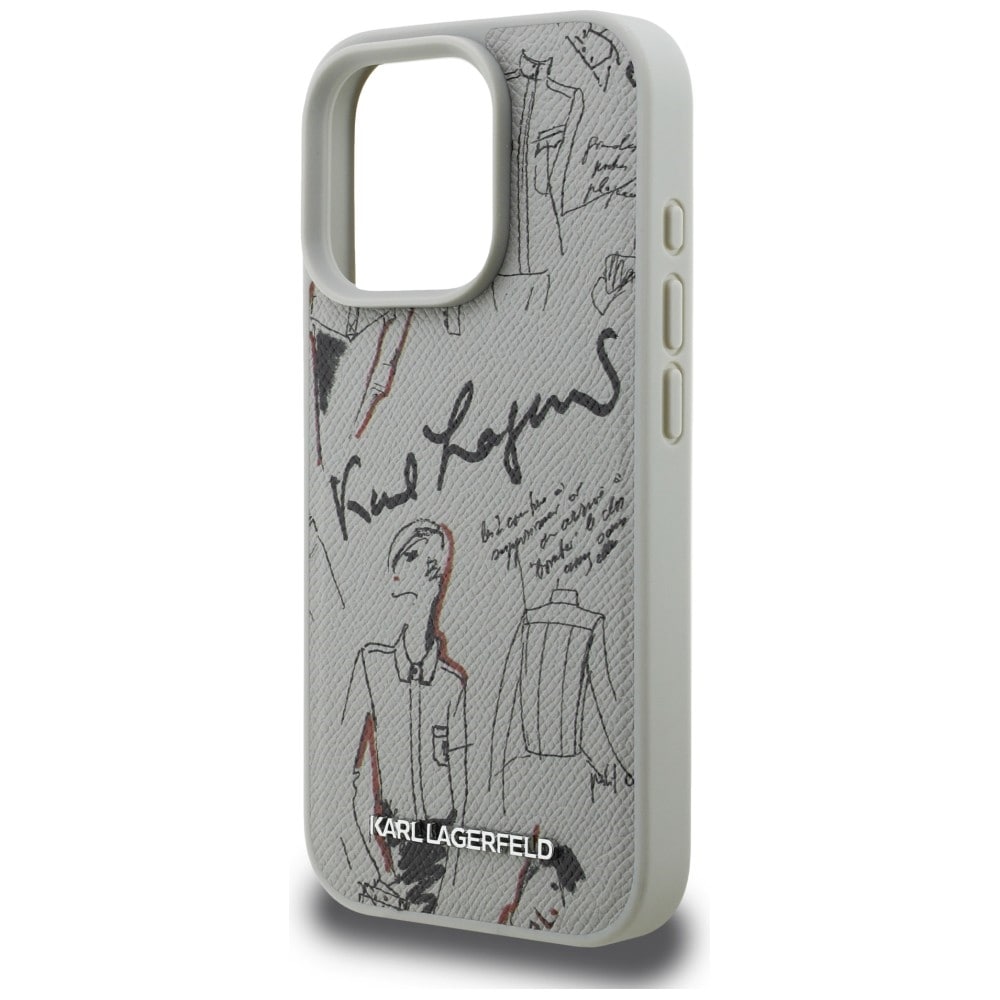 Karl Lagerfeld rakeinen kuvio & Logo MagSafe Case for iPhone 16 Pro Max - harmaa