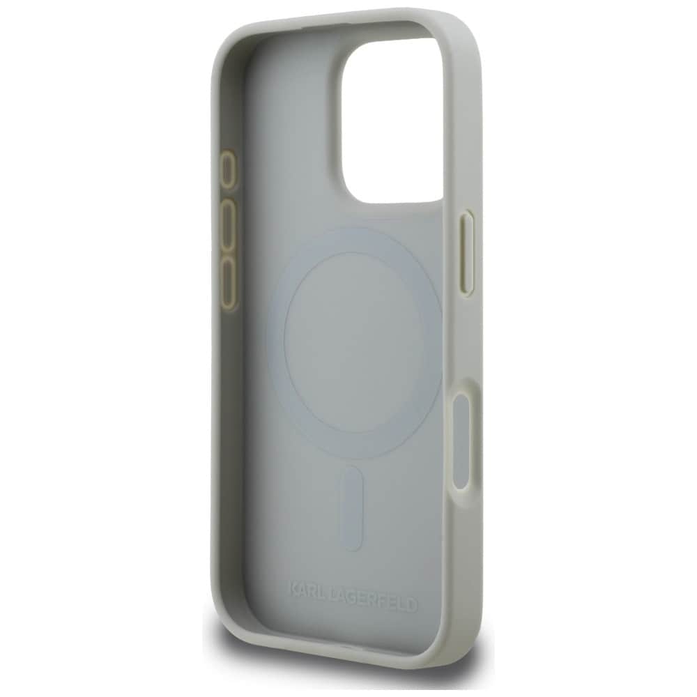 Karl Lagerfeld rakeinen kuvio & Logo MagSafe Case for iPhone 16 Pro Max - harmaa