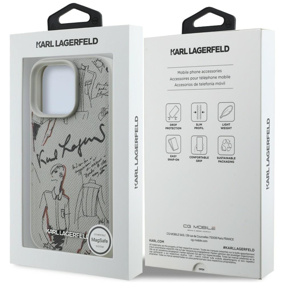 Karl Lagerfeld rakeinen kuvio & Logo MagSafe Case for iPhone 16 Pro Max - harmaa