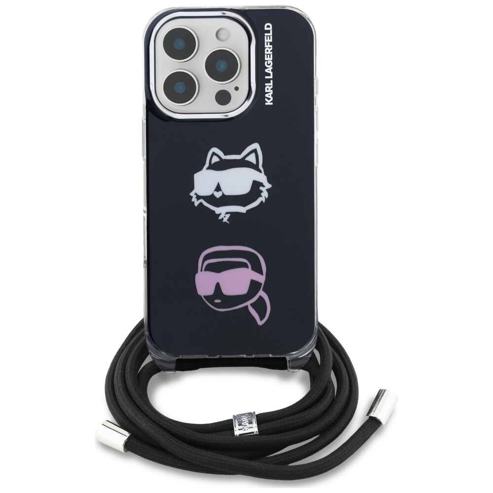 Karl Lagerfeld IML Crossbody Karl&Choupette Head Case for iPhone 16 Pro - Musta