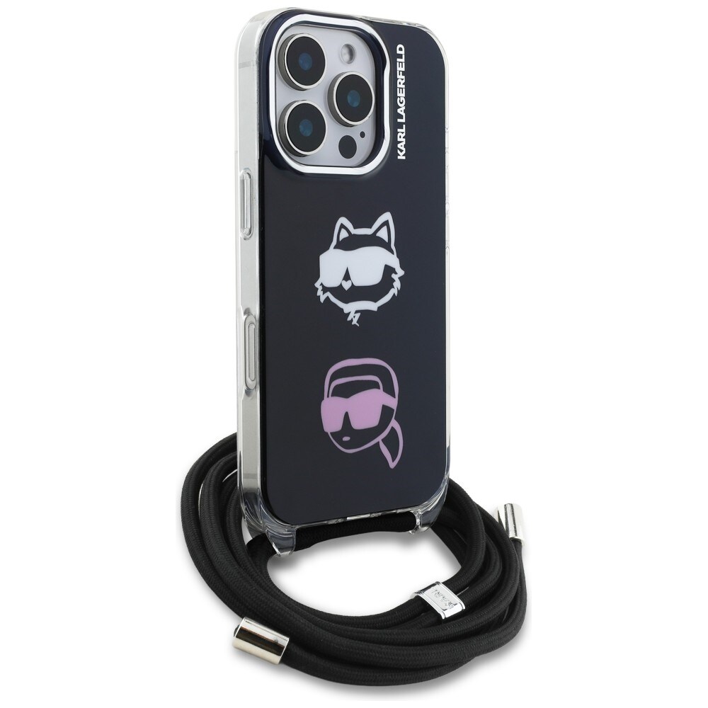 Karl Lagerfeld IML Crossbody Karl&Choupette Head Case for iPhone 16 Pro - Musta