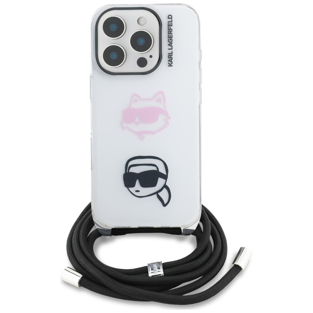 Karl Lagerfeld IML Crossbody Karl&Choupette Head Case for iPhone 16 Pro Max - Valkoinen