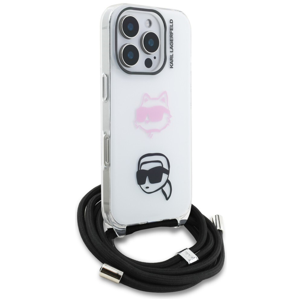 Karl Lagerfeld IML Crossbody Karl&Choupette Head Case for iPhone 16 Pro Max - Valkoinen