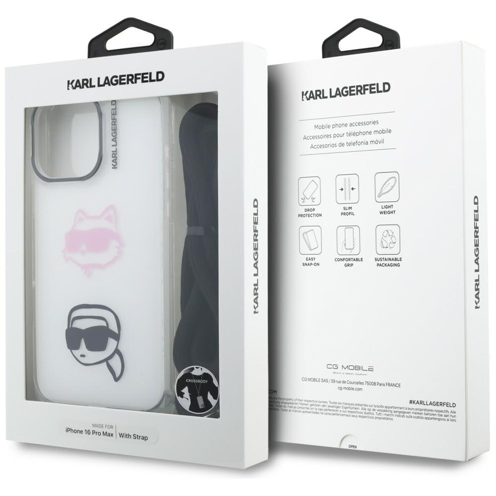 Karl Lagerfeld IML Crossbody Karl&Choupette Head Case for iPhone 16 Pro Max - Valkoinen