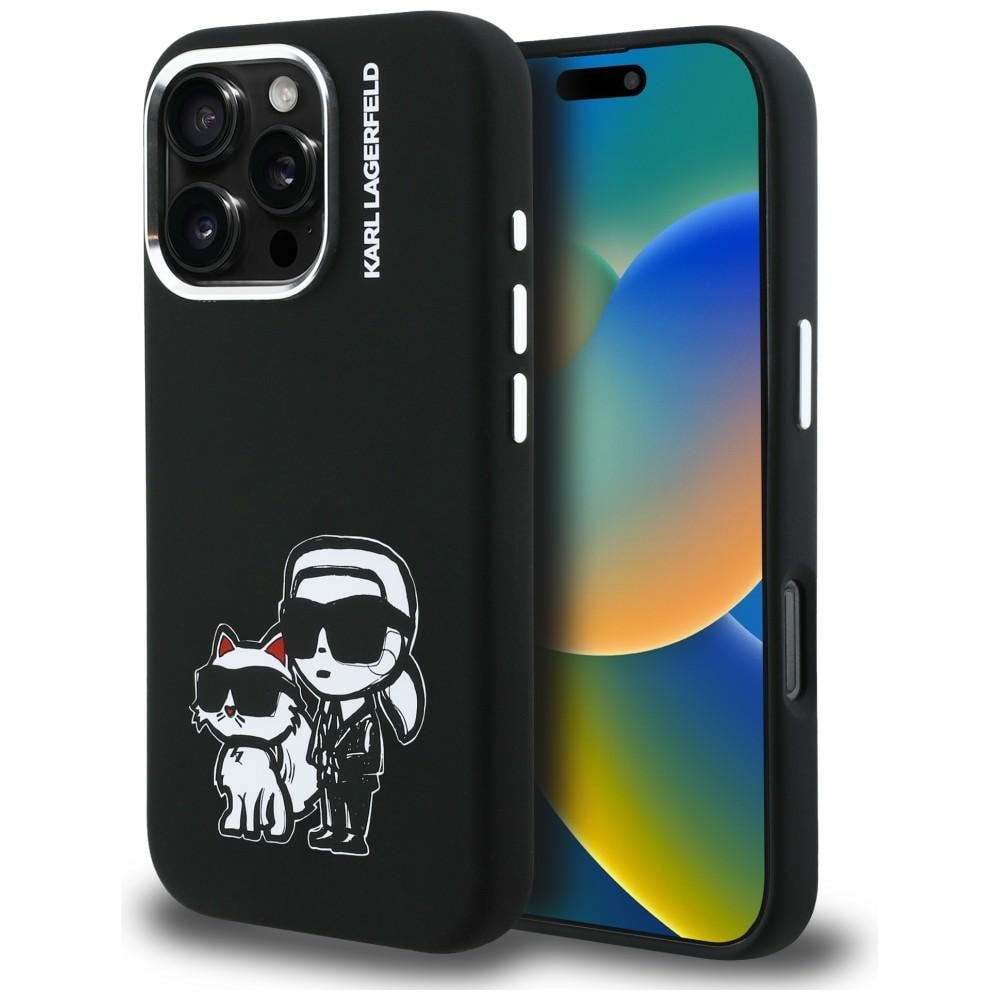 Karl Lagerfeld Silikoni Karl&Choupette Sketch MagSafe Case for iPhone 16 Pro Max - Musta