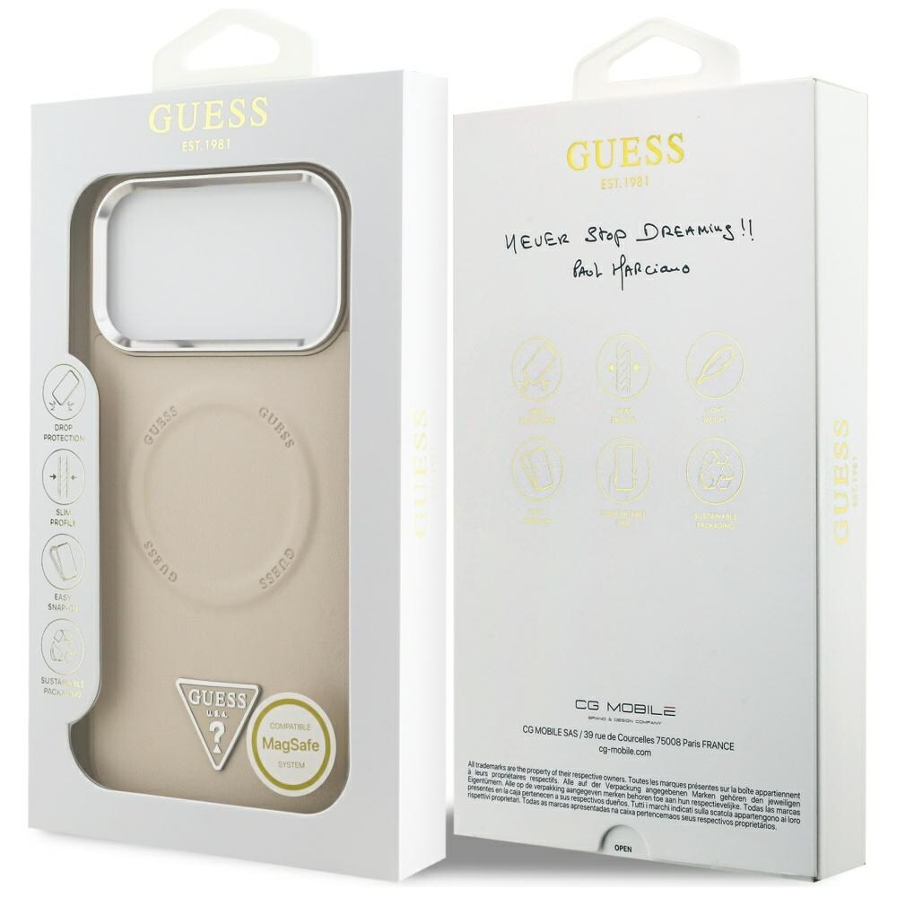 Guess Kolmion logolla varustettu MagSafe-kotelo iPhone 17 Pro:lle - Beige